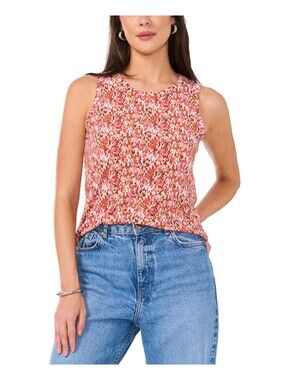 Vince Camuto Women's Printed Keyhole-Back Sleeveless Top - Coral Size M